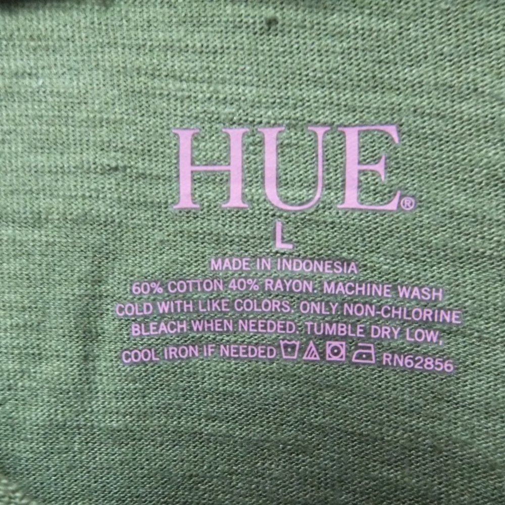 Hue Olive Green Short Sleeve V Neck Pajama Shirt Sz Large PJ74205 - Picture 3 of 5